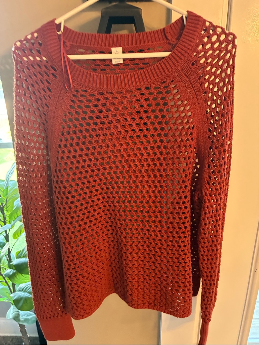 Old Navy Rust Open-Knit Crewneck Sweater